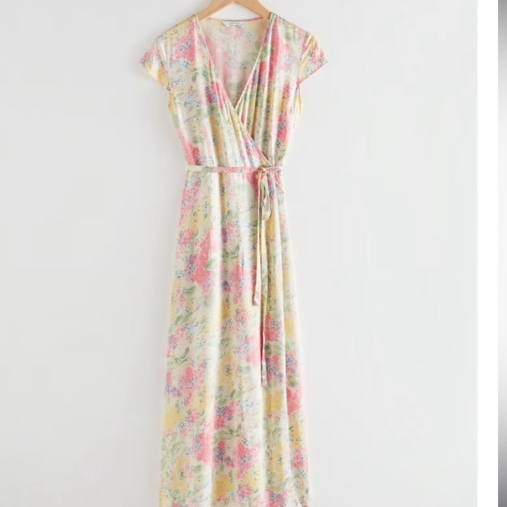 & Other Stories Pastel Floral Wrap Midi Dress